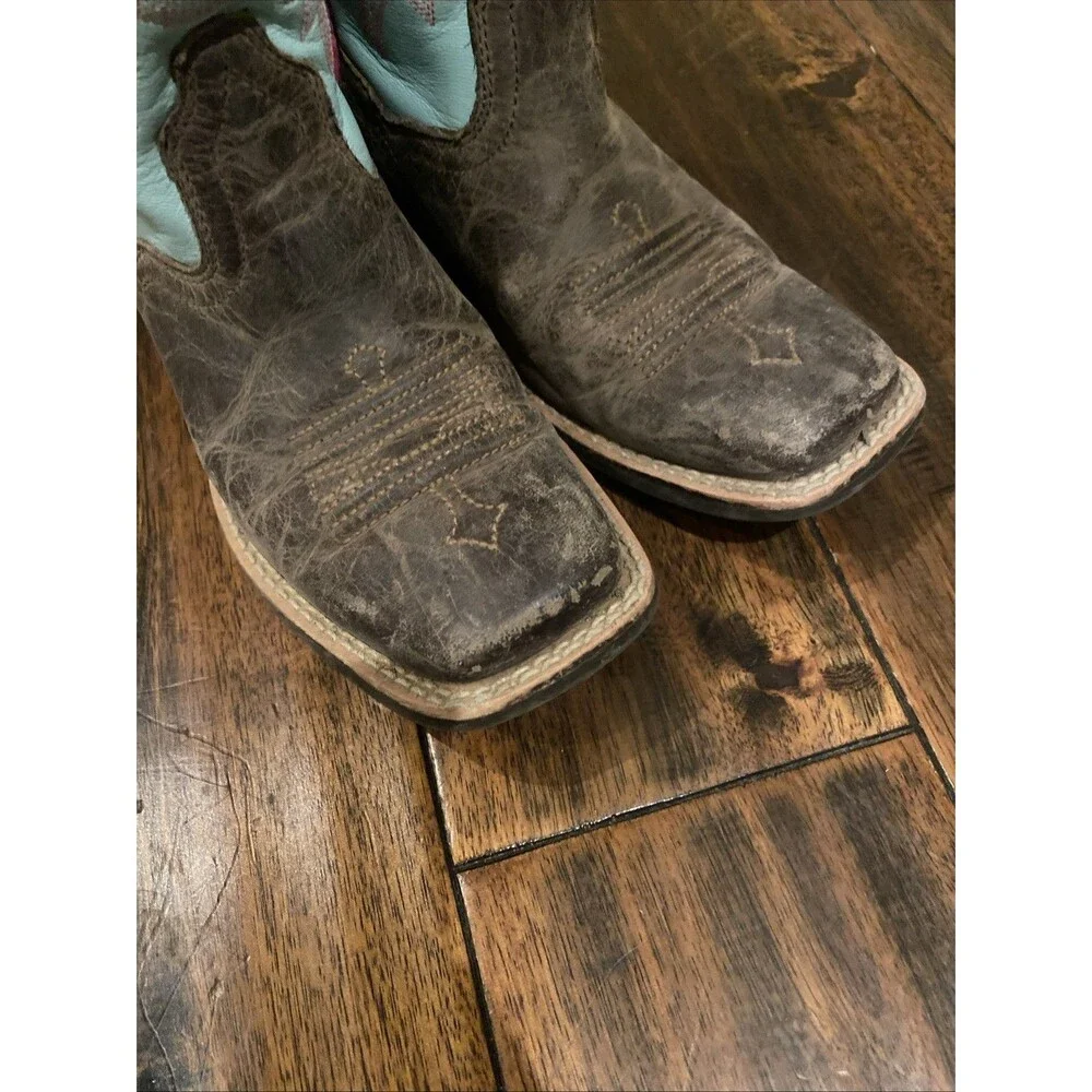 Ariat Girls Cowboy Boots Teal pink Brown Size 2.5